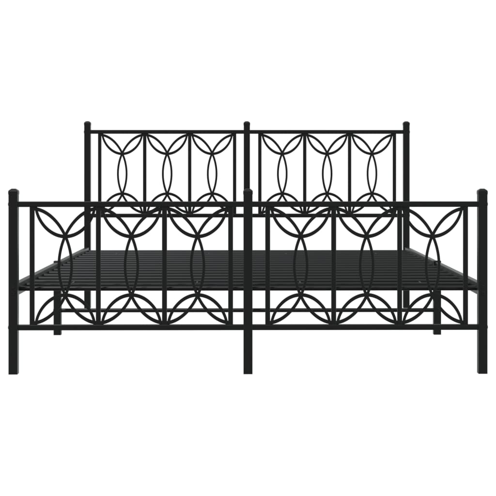 Metal Bed Frame without Mattress with Footboard Black 150x200cm