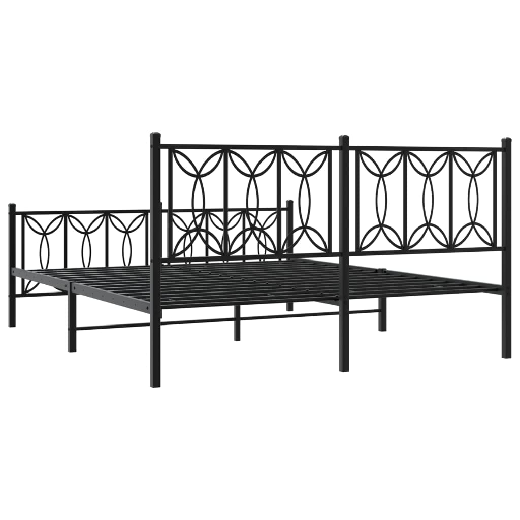 Metal Bed Frame without Mattress with Footboard Black 150x200cm