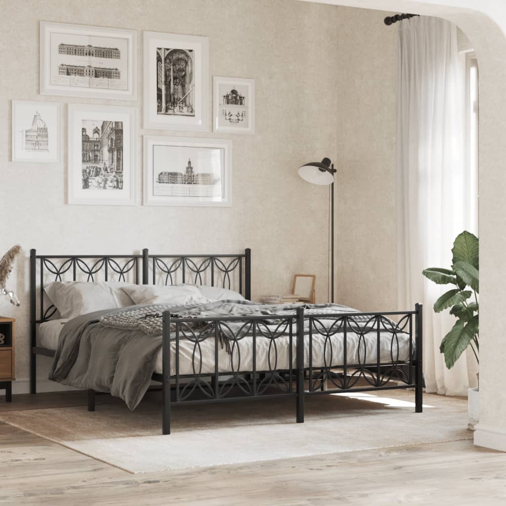 Metal Bed Frame without Mattress with Footboard Black 150x200cm