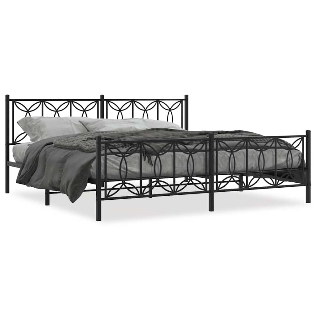 Metal Bed Frame without Mattress with Footboard Black 193x203cm