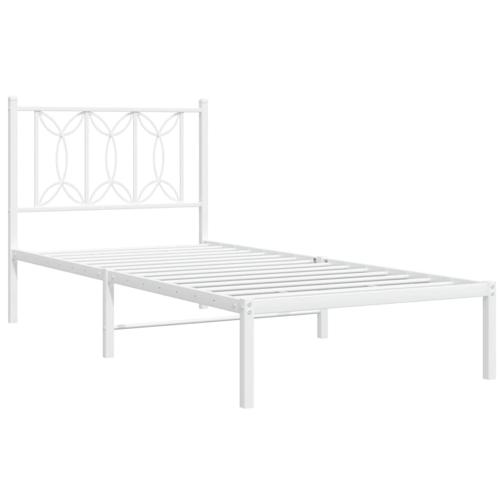 vidaXL Metal Bed Frame without Mattress with Headboard White 75x190cm