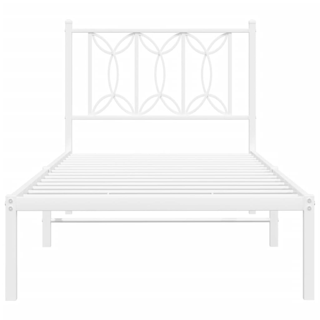 vidaXL Metal Bed Frame without Mattress with Headboard White 75x190cm