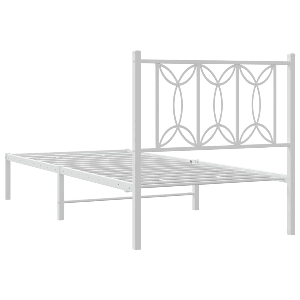 vidaXL Metal Bed Frame without Mattress with Headboard White 75x190cm