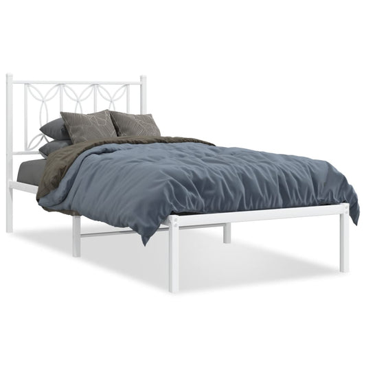 vidaXL Metal Bed Frame without Mattress with Headboard White 75x190cm