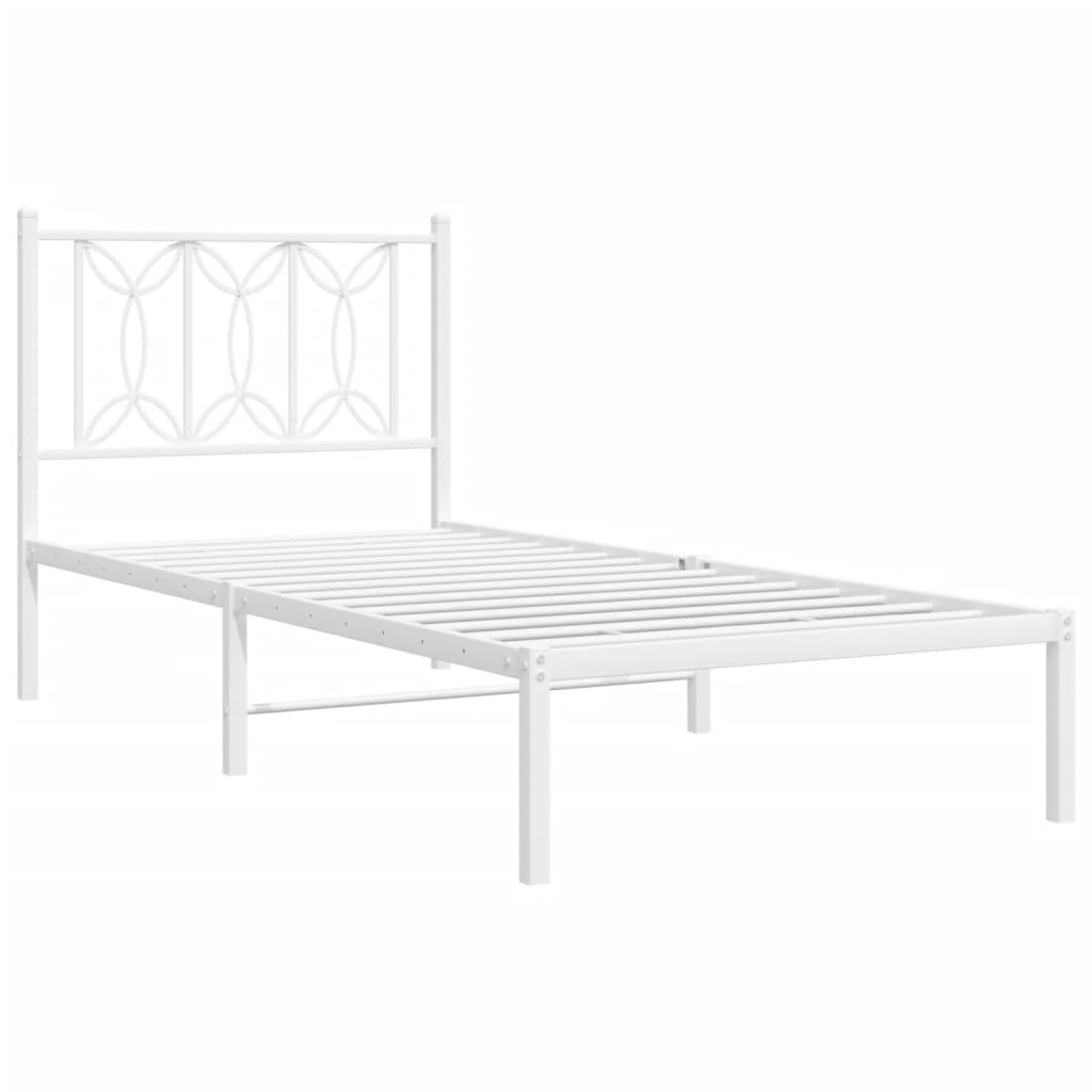 vidaXL Metal Bed Frame without Mattress with Headboard White 90x190cm