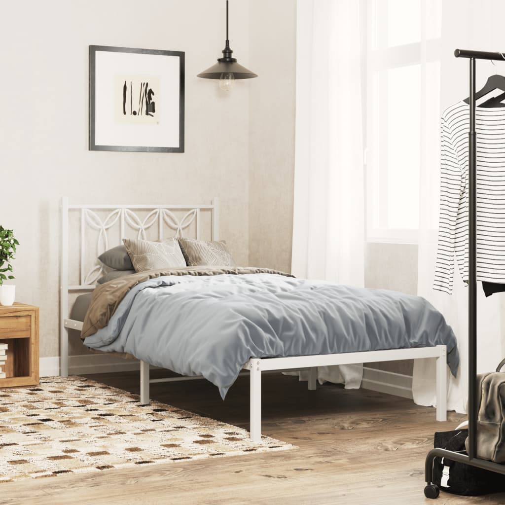 vidaXL Metal Bed Frame without Mattress with Headboard White 90x190cm