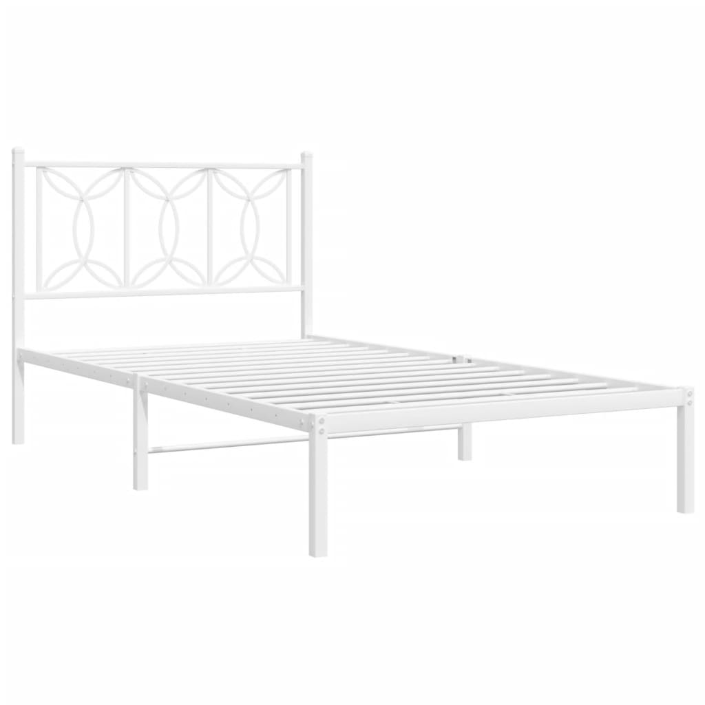 vidaXL Metal Bed Frame without Mattress with Headboard White 100x190cm