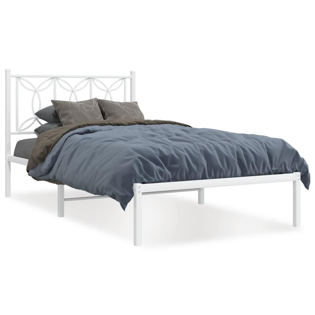 vidaXL Metal Bed Frame without Mattress with Headboard White 100x190cm