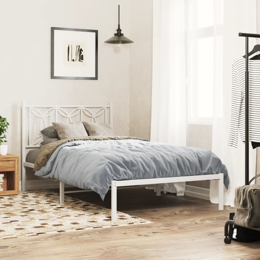Bed Frame | White | Steel | 100x200 cm | Modern | Single Bed