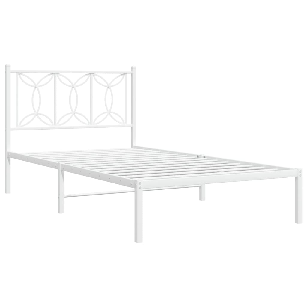 vidaXL Metal Bed Frame without Mattress with Headboard White 107x203cm