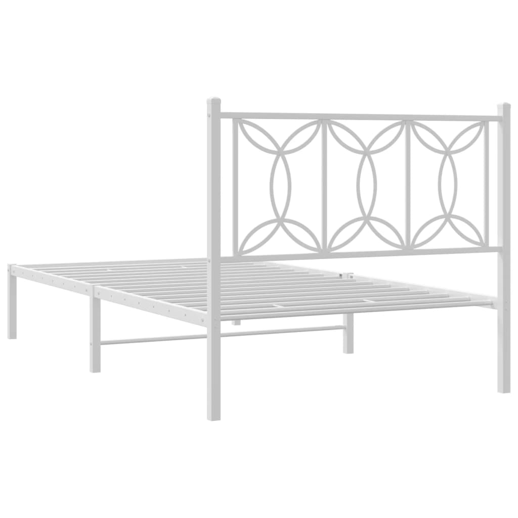 vidaXL Metal Bed Frame without Mattress with Headboard White 107x203cm