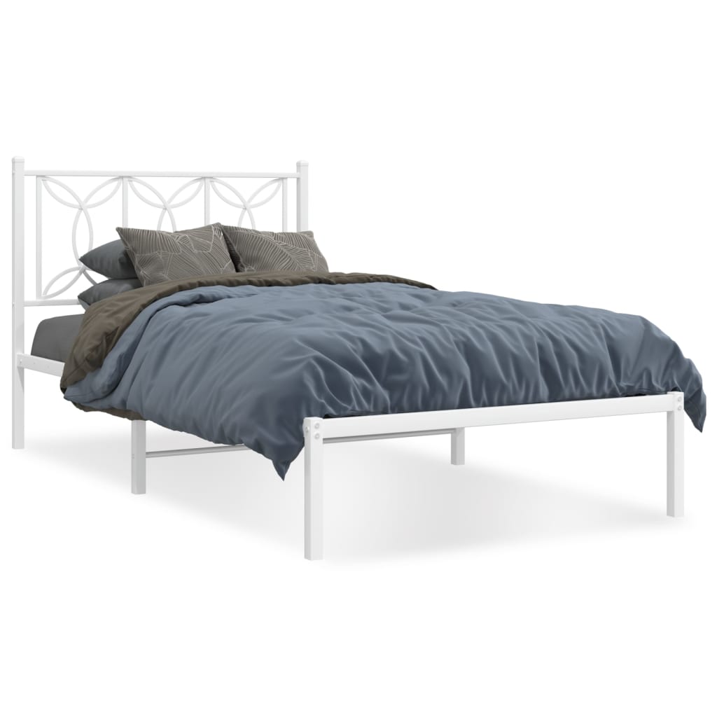 vidaXL Metal Bed Frame without Mattress with Headboard White 107x203cm