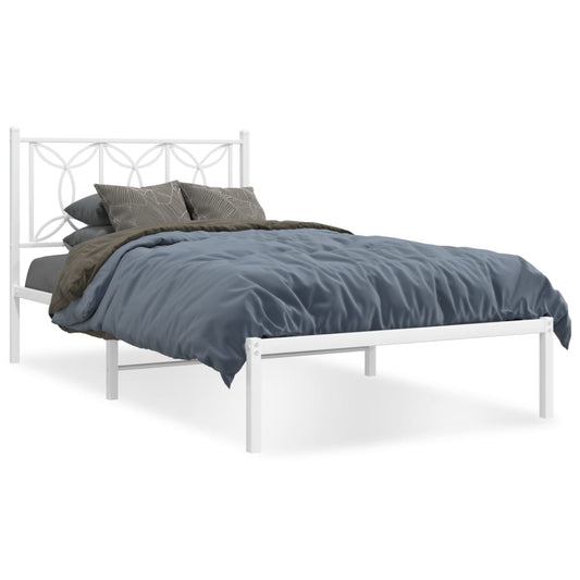 vidaXL Metal Bed Frame without Mattress with Headboard White 107x203cm