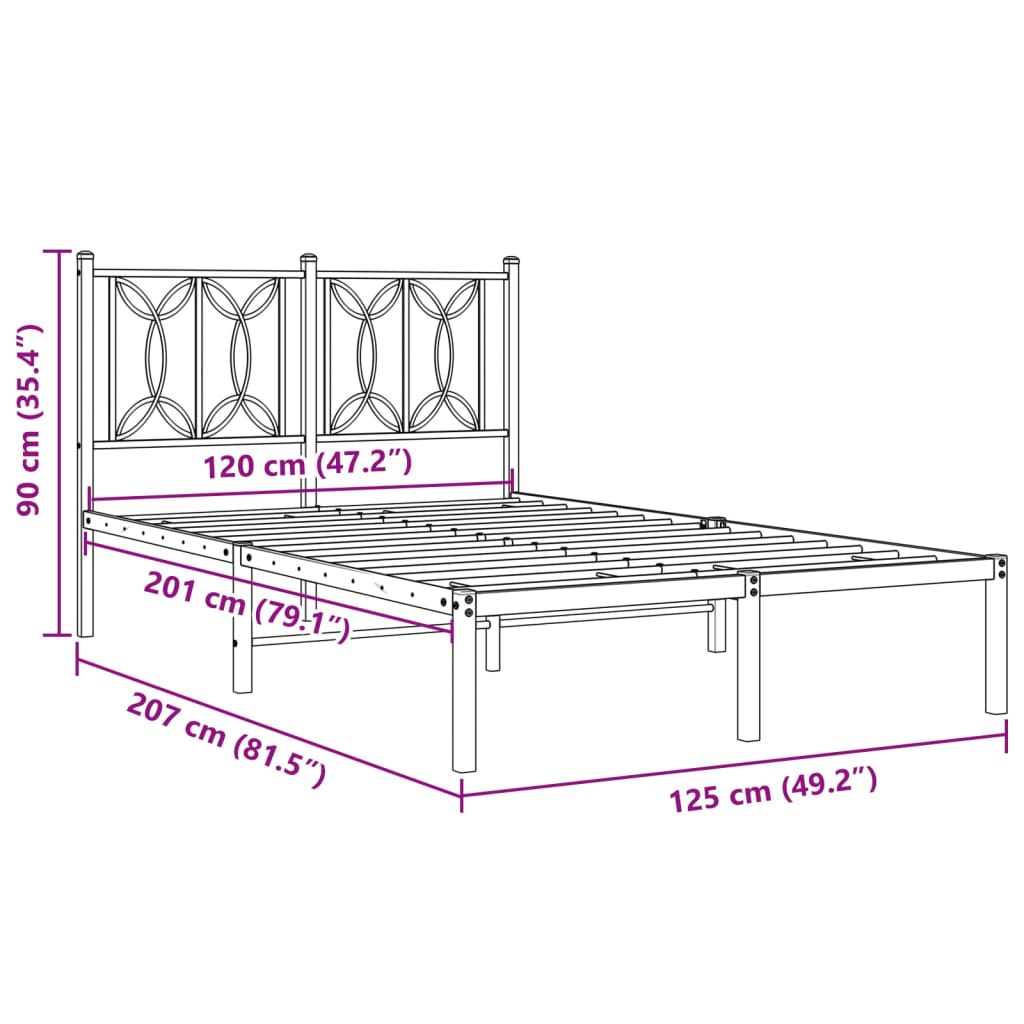 vidaXL Metal Bed Frame without Mattress with Headboard White 120x200cm