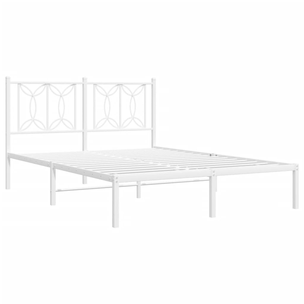 vidaXL Metal Bed Frame without Mattress with Headboard White 140x190cm