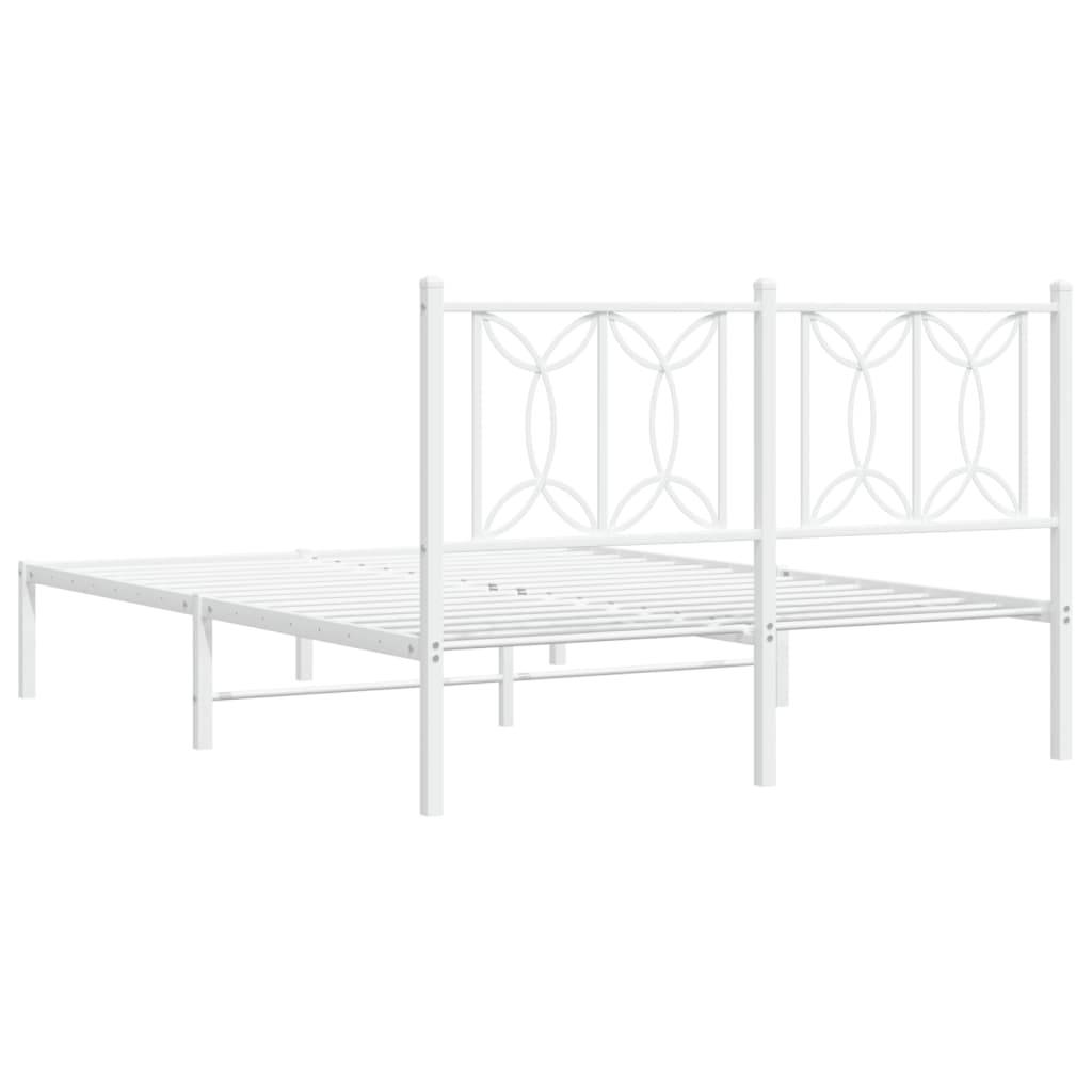 vidaXL Metal Bed Frame without Mattress with Headboard White 140x190cm