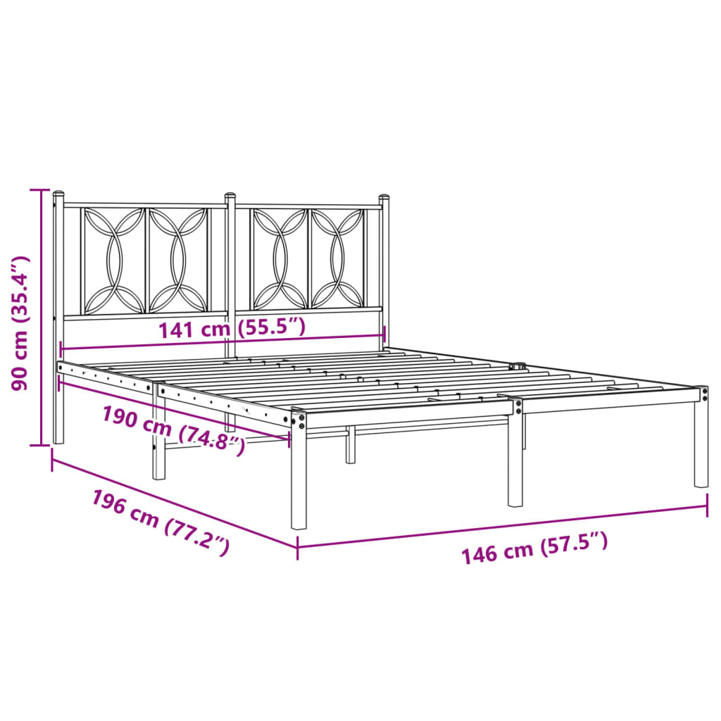 vidaXL Metal Bed Frame without Mattress with Headboard White 140x190cm