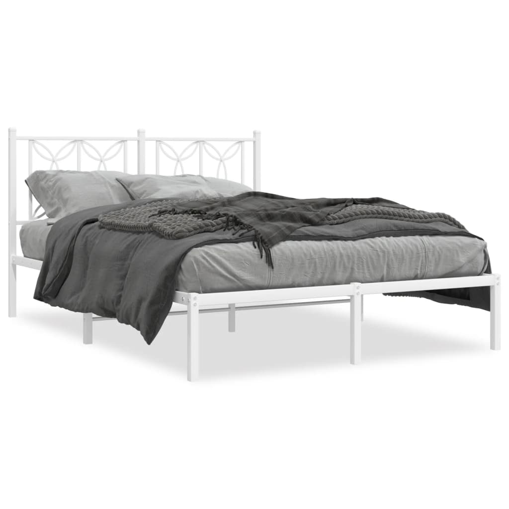 vidaXL Metal Bed Frame without Mattress with Headboard White 140x190cm