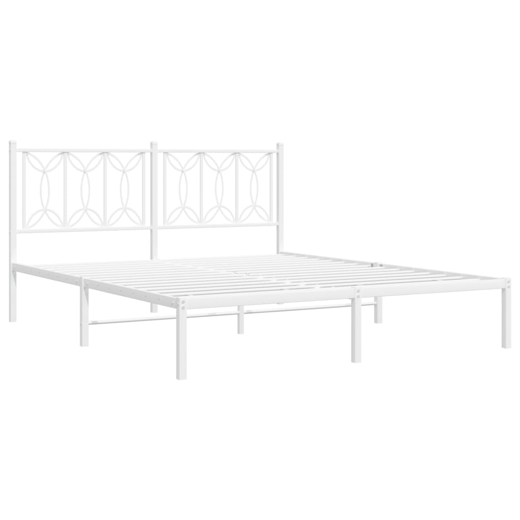 vidaXL Metal Bed Frame without Mattress with Headboard White 160x200cm