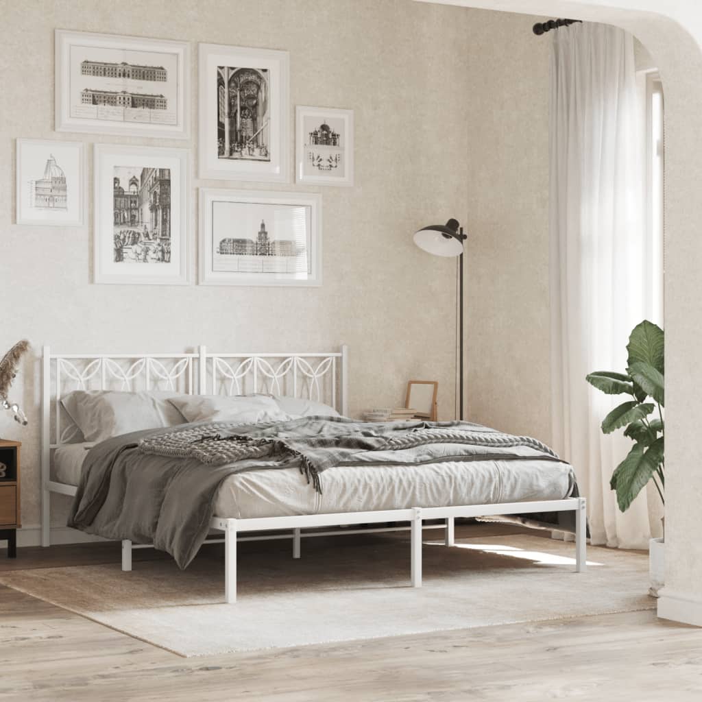 vidaXL Metal Bed Frame without Mattress with Headboard White 160x200cm