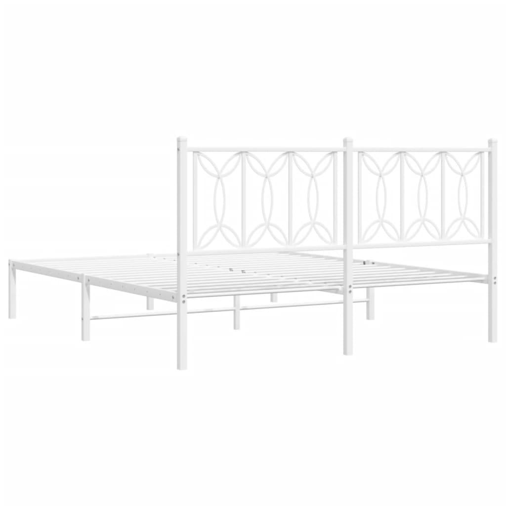 vidaXL Metal Bed Frame without Mattress with Headboard White 160x200cm