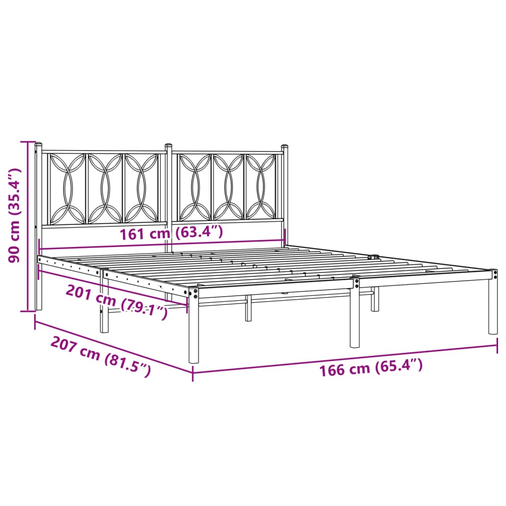 vidaXL Metal Bed Frame without Mattress with Headboard White 160x200cm