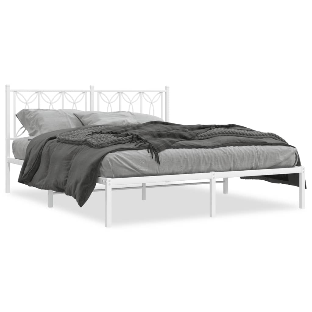 vidaXL Metal Bed Frame without Mattress with Headboard White 160x200cm