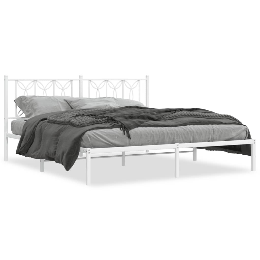 Metal Bed Frame without Mattress with Headboard White 180x200cm