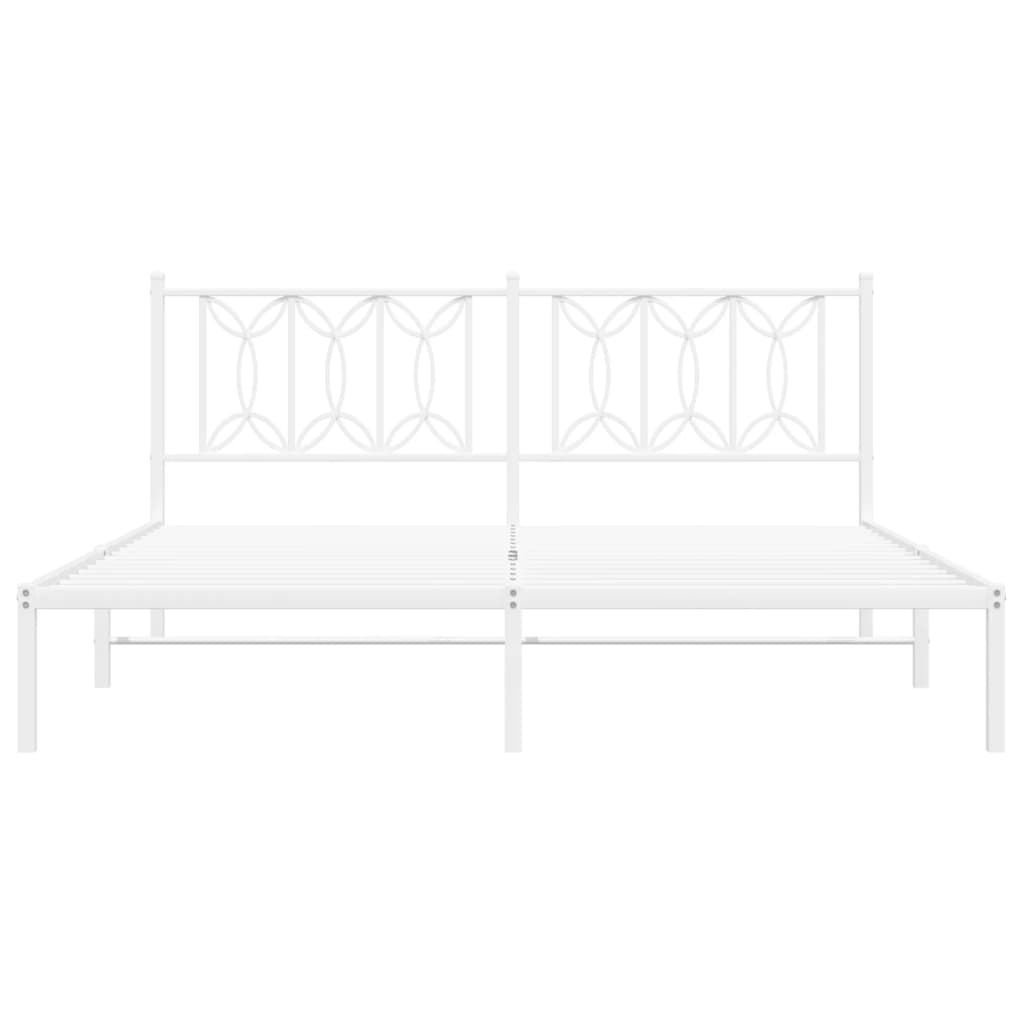 Metal Bed Frame without Mattress with Headboard White 180x200cm