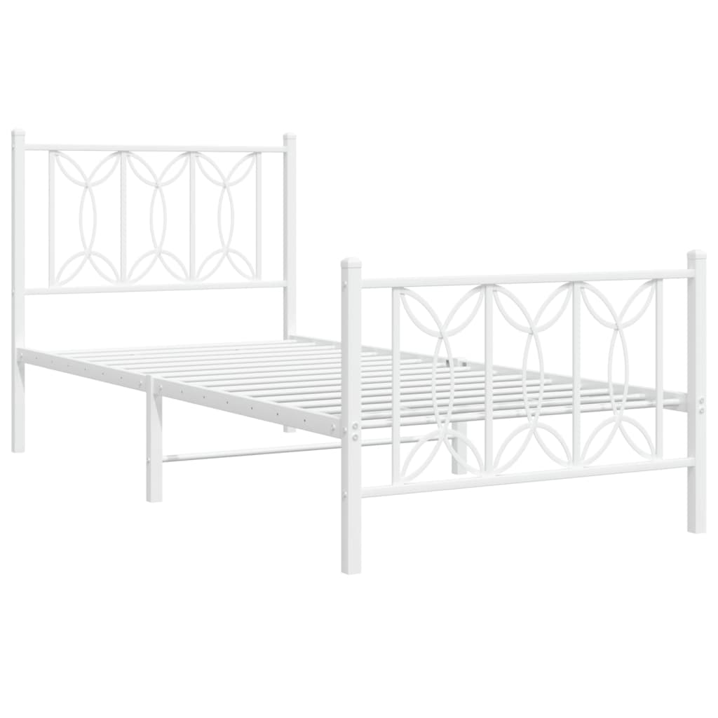 vidaXL Metal Bed Frame without Mattress with Footboard White 75x190cm