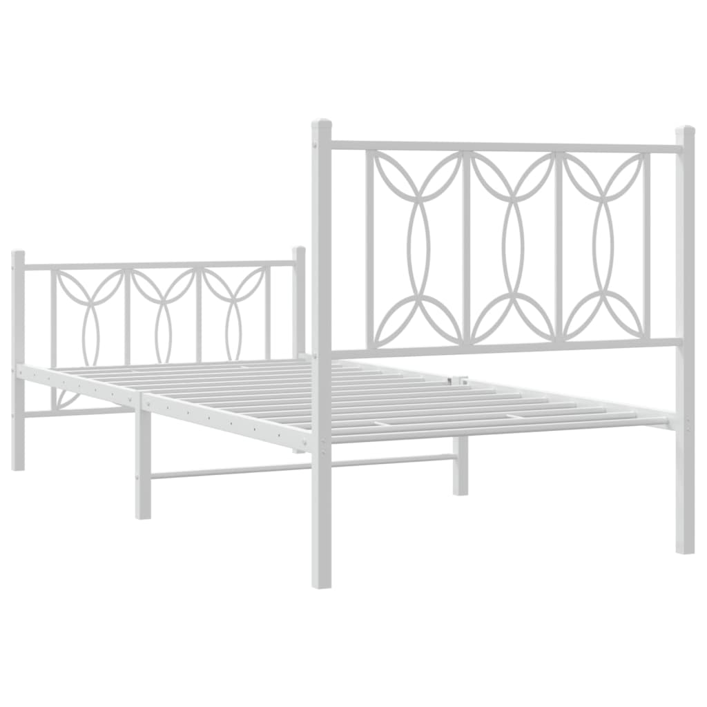 vidaXL Metal Bed Frame without Mattress with Footboard White 75x190cm