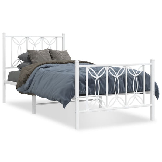 vidaXL Metal Bed Frame without Mattress with Footboard White 75x190cm