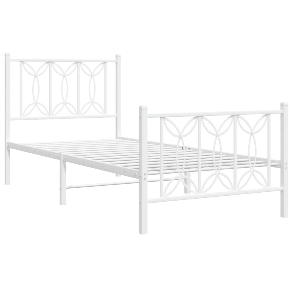 vidaXL Metal Bed Frame without Mattress with Footboard White 90x200cm