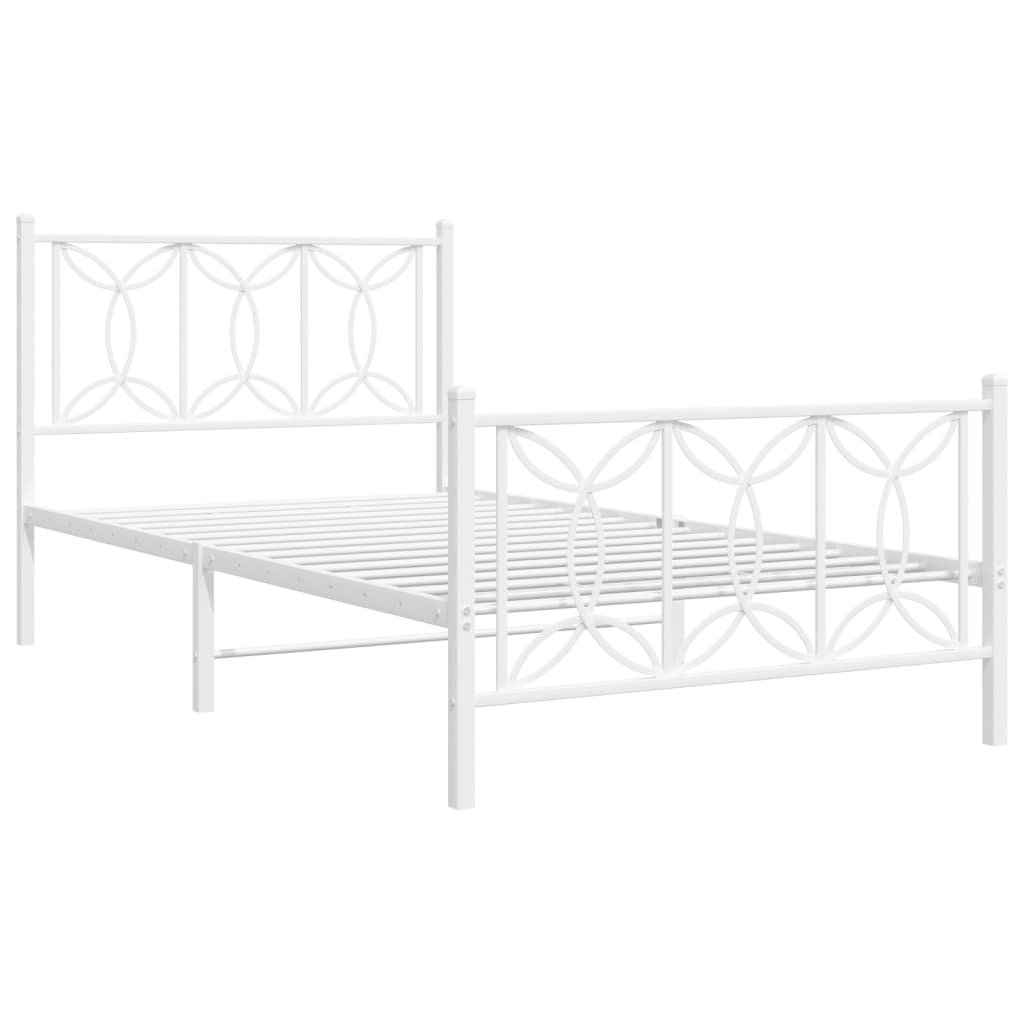 vidaXL Metal Bed Frame without Mattress with Footboard White 100x190cm