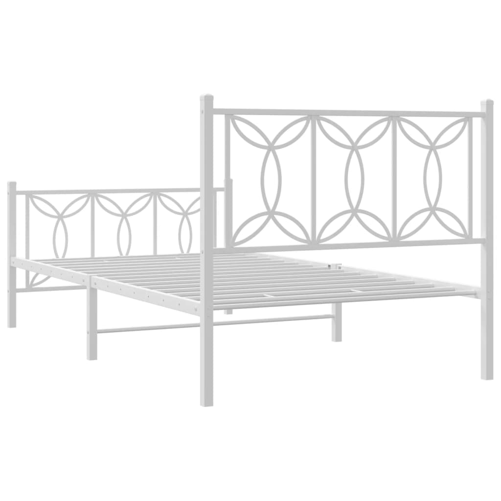 vidaXL Metal Bed Frame without Mattress with Footboard White 100x190cm