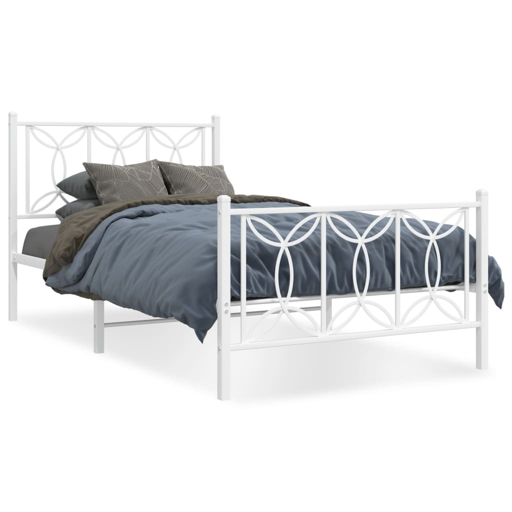 vidaXL Metal Bed Frame without Mattress with Footboard White 100x190cm