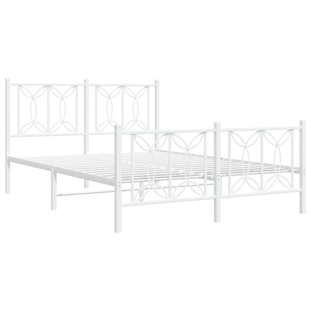 vidaXL Metal Bed Frame without Mattress with Footboard White 135x190cm