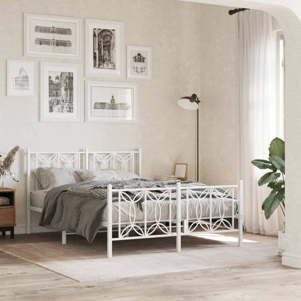 vidaXL Metal Bed Frame without Mattress with Footboard White 135x190cm