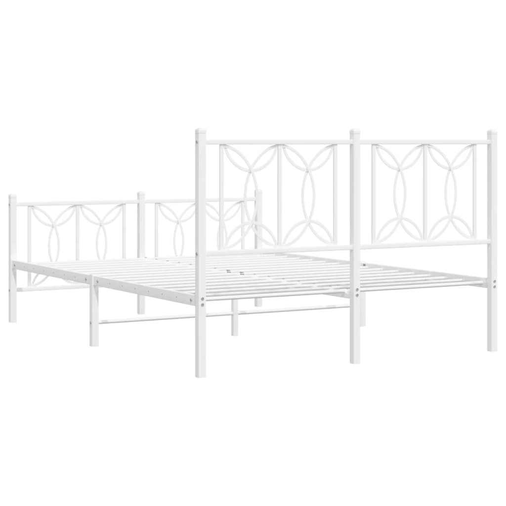 vidaXL Metal Bed Frame without Mattress with Footboard White 135x190cm