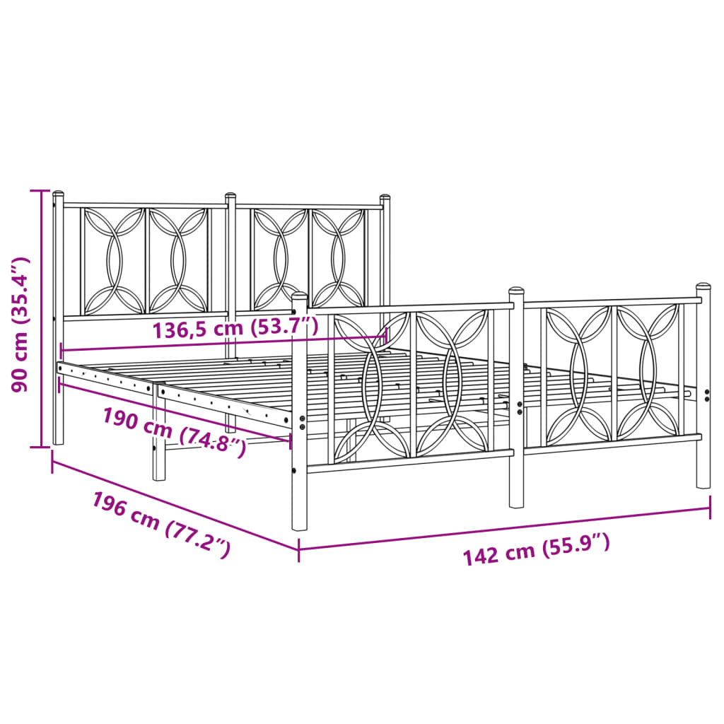 vidaXL Metal Bed Frame without Mattress with Footboard White 135x190cm