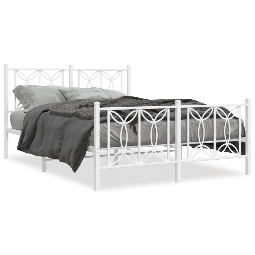 vidaXL Metal Bed Frame without Mattress with Footboard White 135x190cm