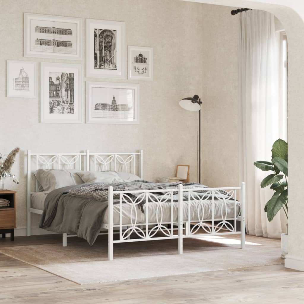 vidaXL Metal Bed Frame without Mattress with Footboard White 140x200cm