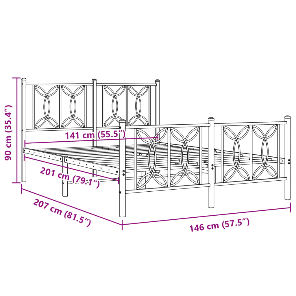 vidaXL Metal Bed Frame without Mattress with Footboard White 140x200cm