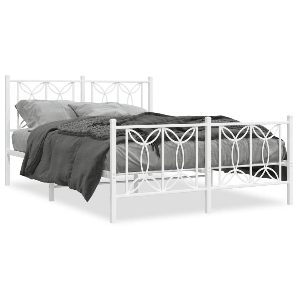 vidaXL Metal Bed Frame without Mattress with Footboard White 140x200cm