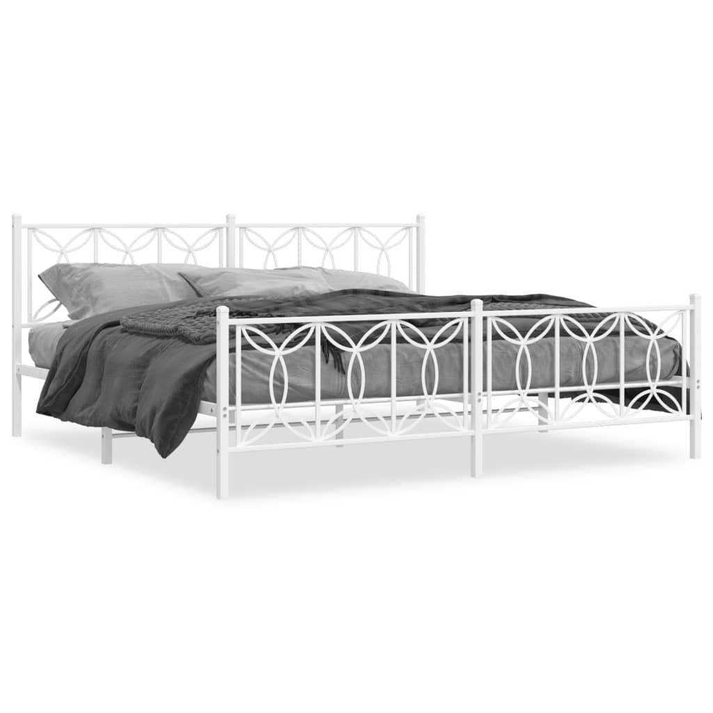 Metal Bed Frame without Mattress with Footboard White 193x203cm