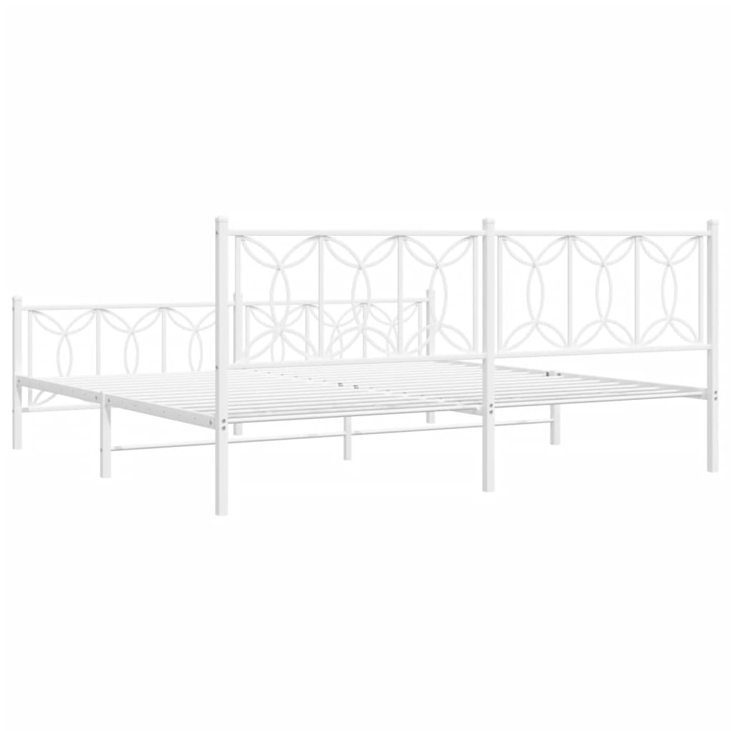 Metal Bed Frame without Mattress with Footboard White 193x203cm