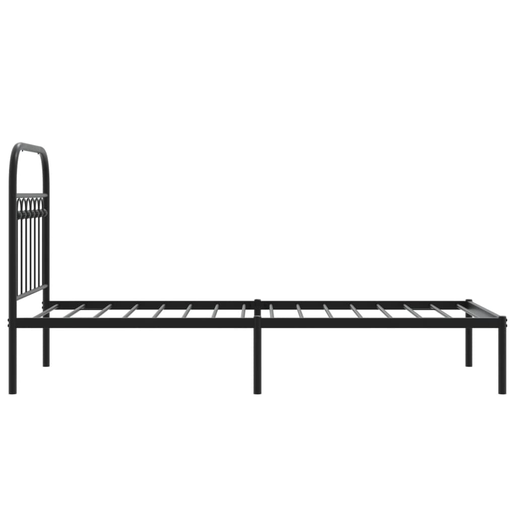Metal Bed Frame without Mattress with Headboard Black 75x190cm