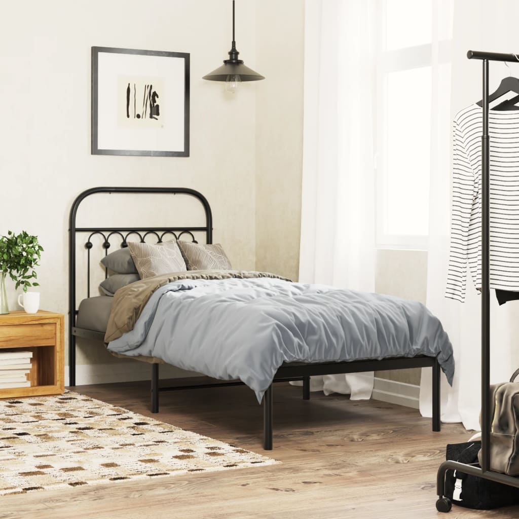 vidaXL Metal Bed Frame without Mattress with Headboard Black 80x200cm