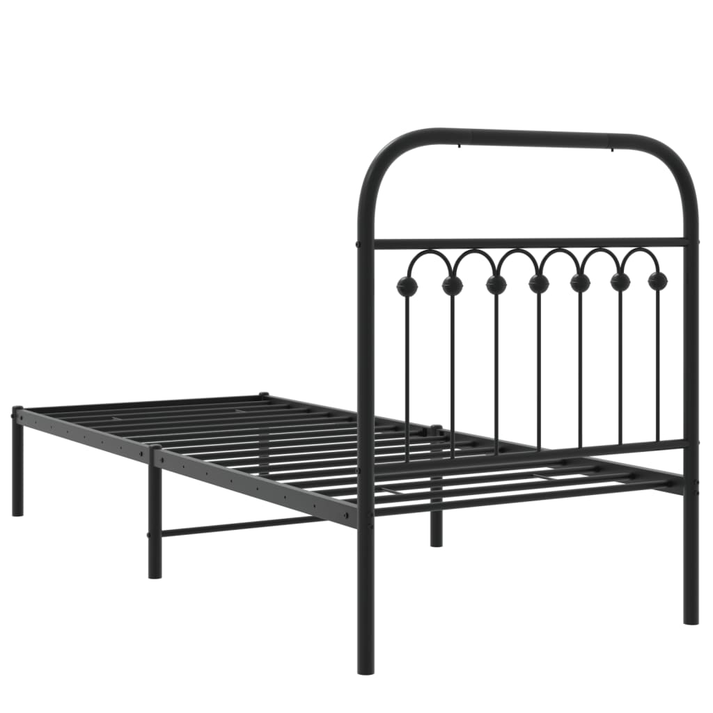 vidaXL Metal Bed Frame without Mattress with Headboard Black 80x200cm