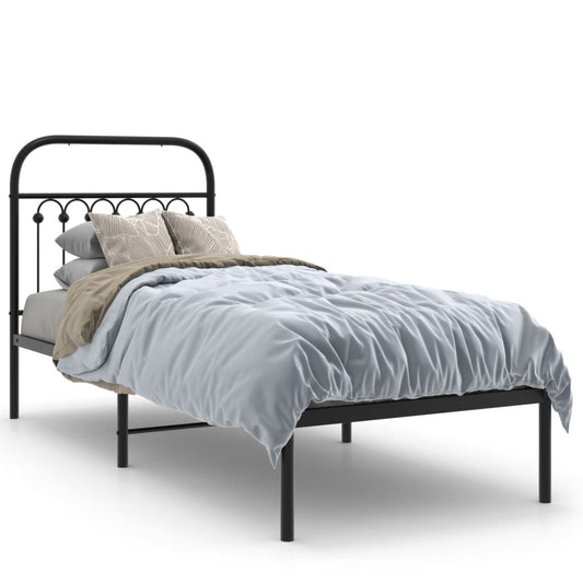 vidaXL Metal Bed Frame without Mattress with Headboard Black 80x200cm